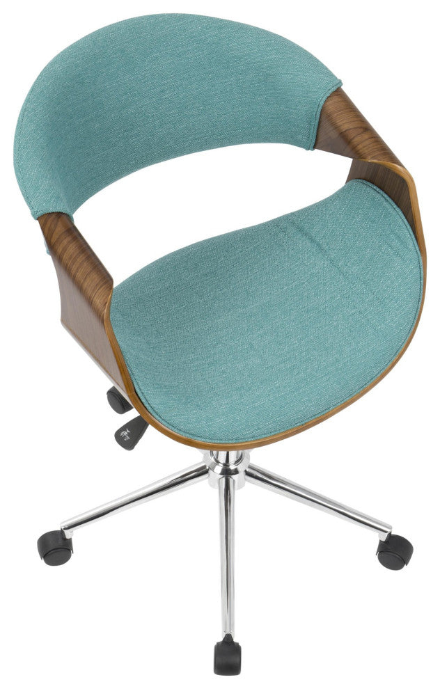 Curvo Mid-Century Modern Office Chair, Walnut/Teal