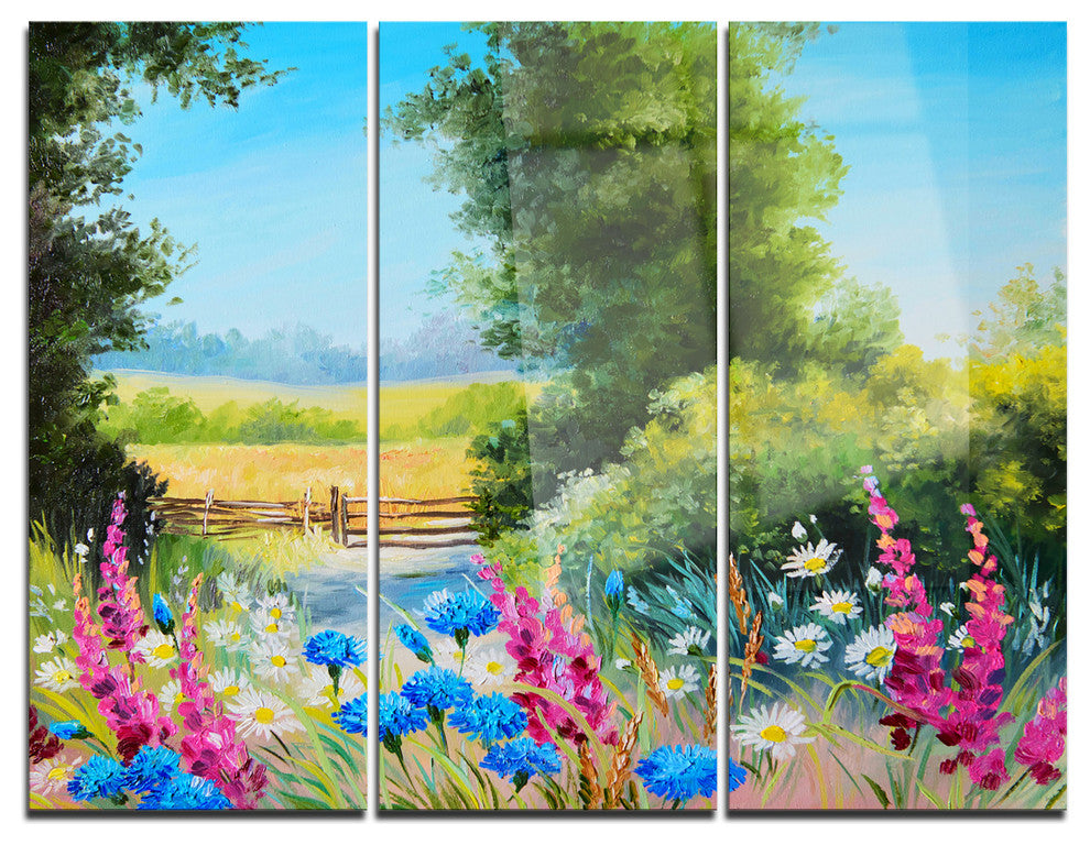 "World of Flowers" Glossy Metal Wall Art, 3 Panels, 36"x28"