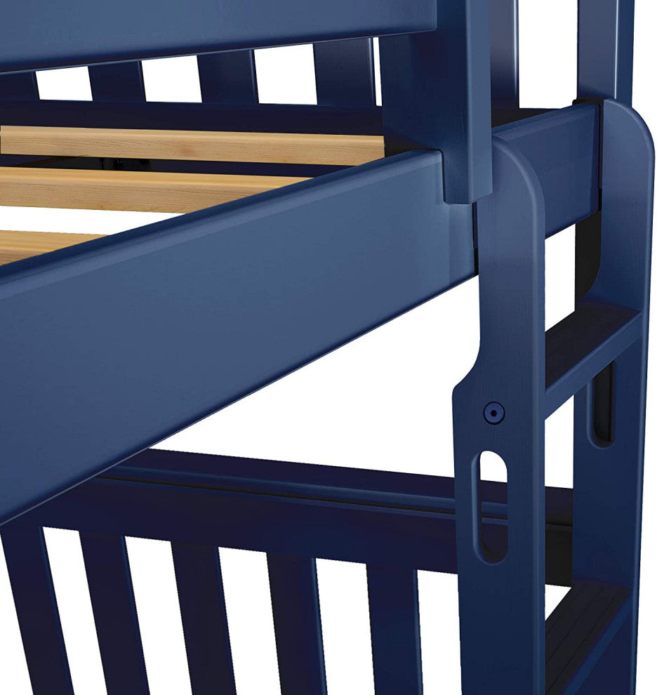 Twin Over Twin Solid Wood Bunk Bed with Ladder and Safety Guardrails, Blue