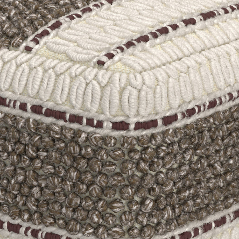 Grady Square Pouf, Earth Tone Brown Handloom Woven