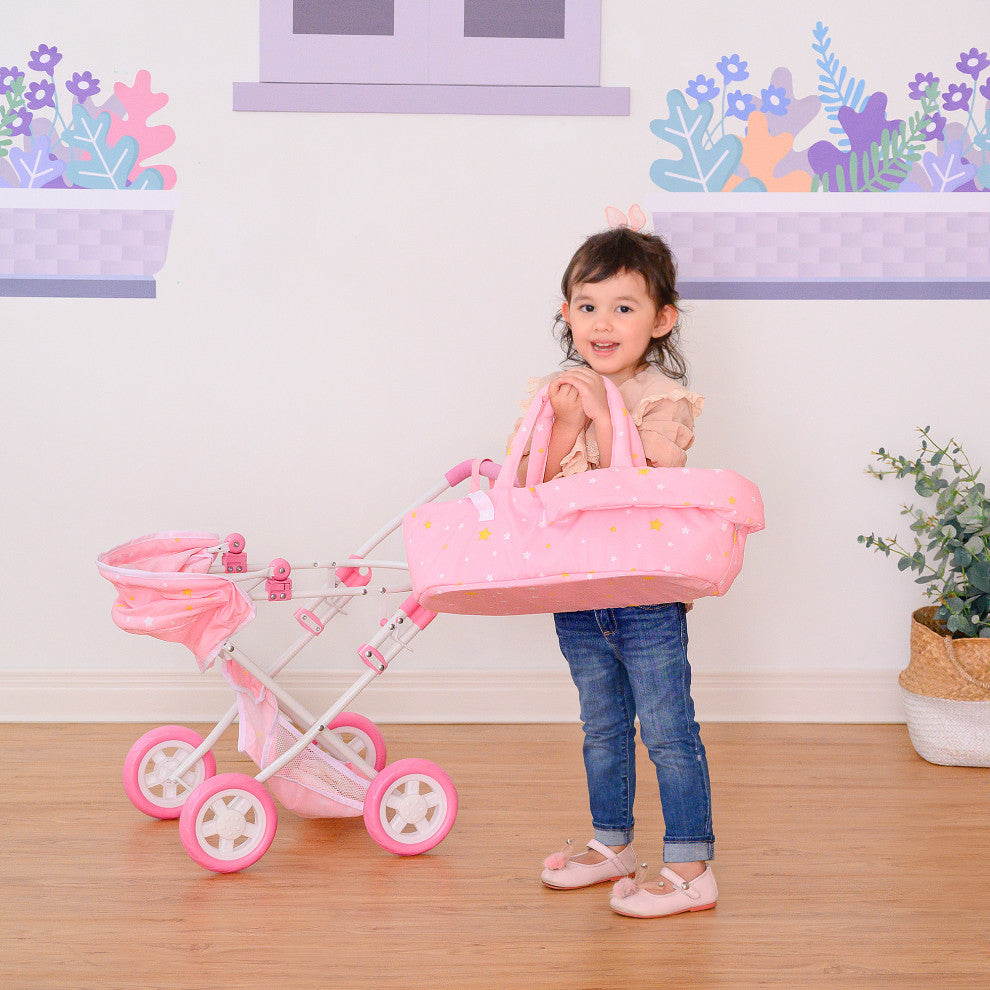 Twinkle Stars Baby Doll Deluxe Strollers Pink