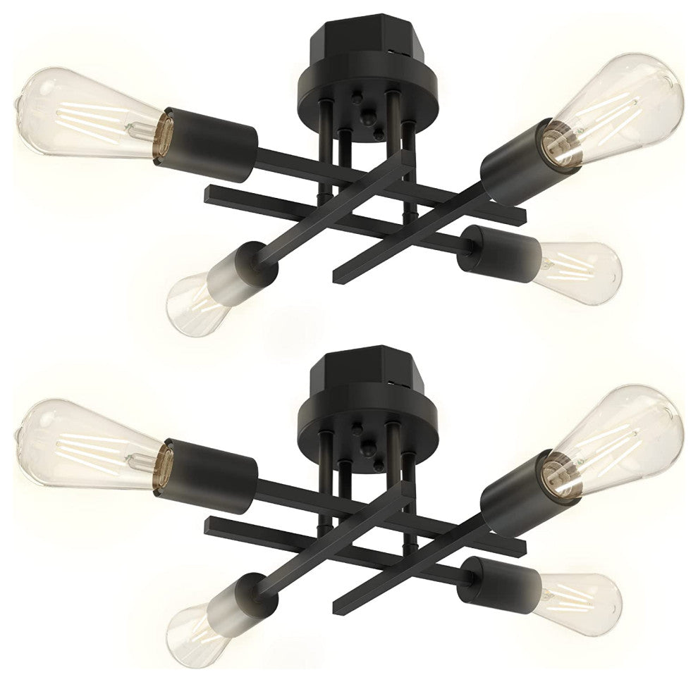 2 Pack, Black Ceiling Light Fixture, 4 Light Sputnik