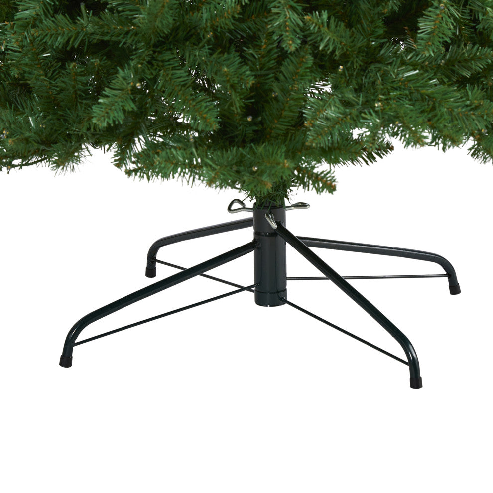 9' Slim Green Mountain Pine Artificial Christmas Tree With 600 Clear LED Lights