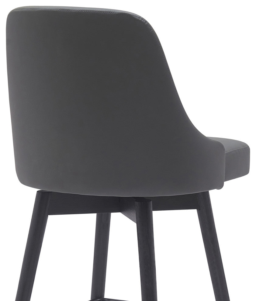 Sicily 26" Swivel Black Wood Counter Stool, Gray Faux Leather, 30