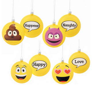 Kurt Adler 86MM Emoticon Disc Ornaments, 4-Piece Set