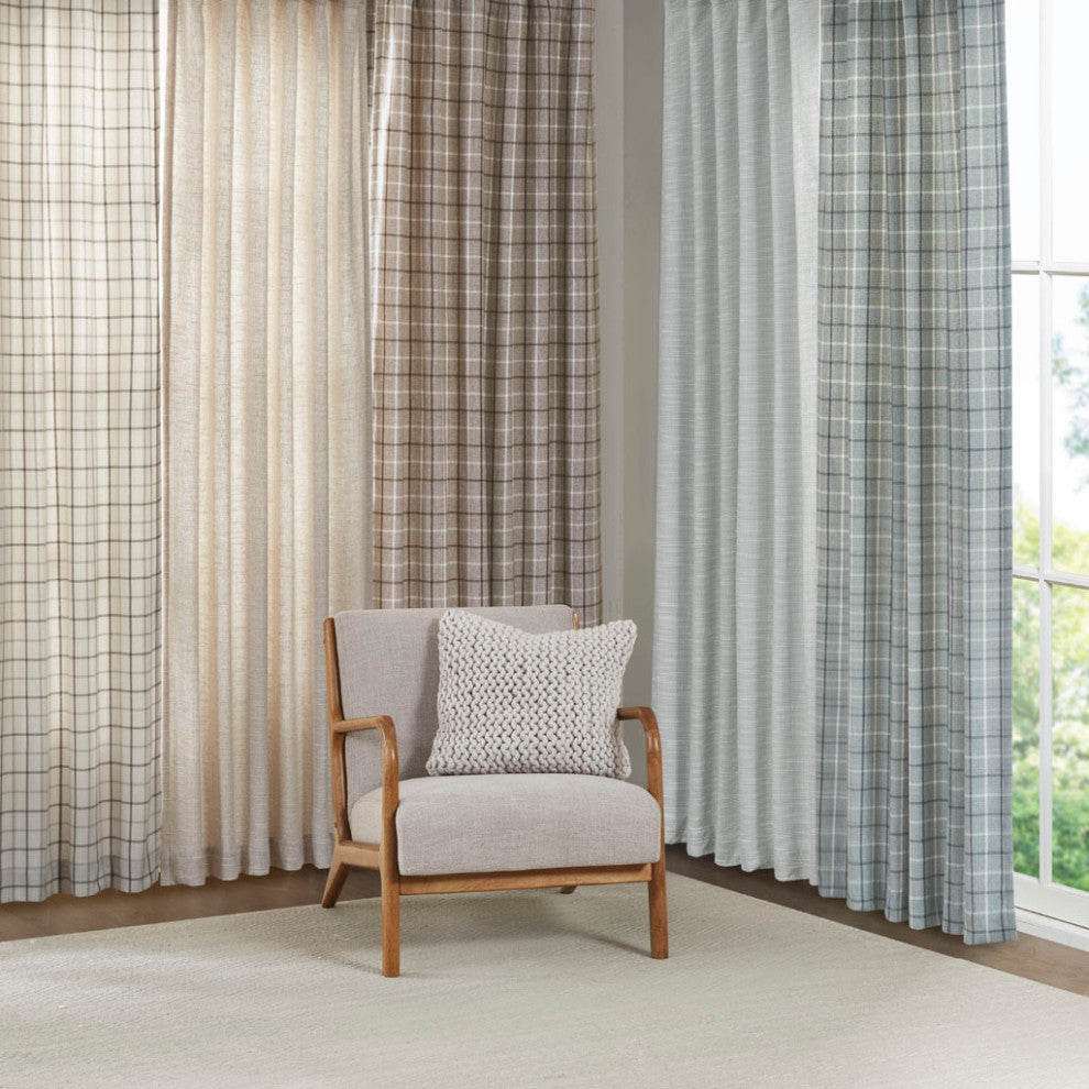 Madison Park Anaheim Plaid Window Panel with Fleece Lining, Beige, Ivory, 50x84", Rod Pocket Window Panel
