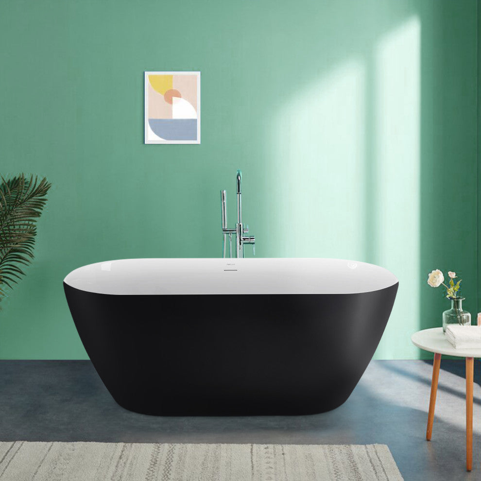 Giving Tree 59 inch Freestanding Acrylic Bathtub Stand Alone Soaking Tub, Black