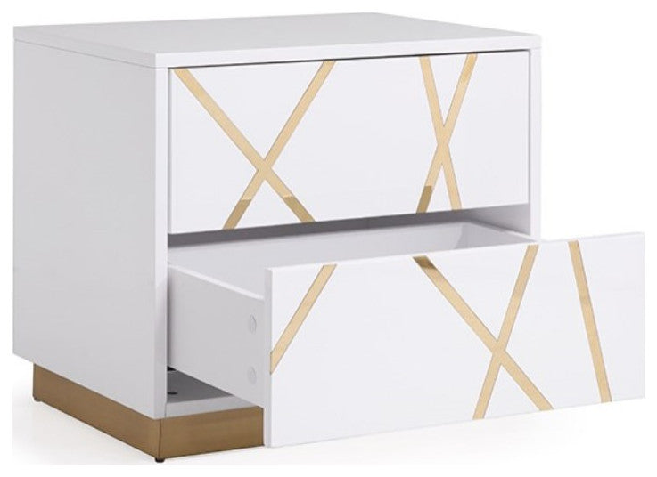 Modrest Nixa White + Rose Gold Bed + Nightstands, Eastern King
