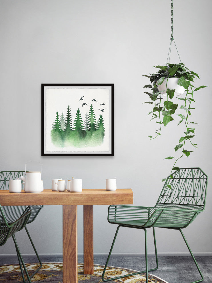 "Pine Tree Skyline" Framed Painting Print, 32x32