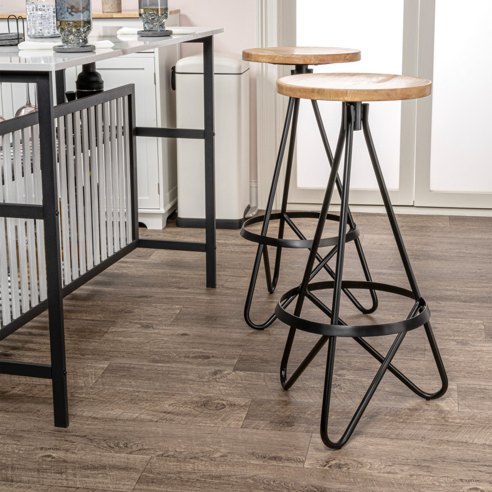 Spiroa Modern Industrial Metal Backless Circular Bar Stool, Brown
