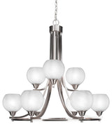Paramount 9-Light Chandelier, Brushed Nickel, 5.75" White Marble Glass