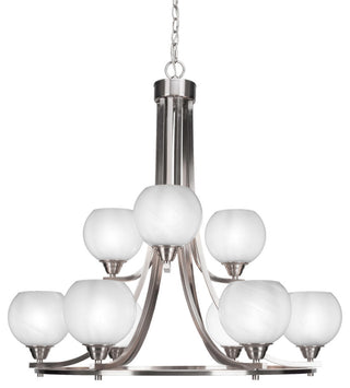 Paramount 9-Light Chandelier, Brushed Nickel, 5.75" White Marble Glass
