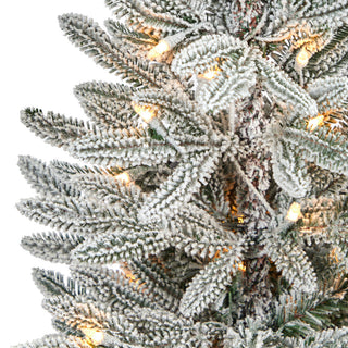 44" Flocked Manchester Spruce Faux Xmas Tree W/Lights & Bendable Branches