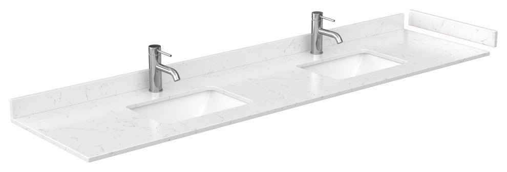 Elan 84" Double Vanity, White Oak, Carrara Cultured Marble Top, Black Trim