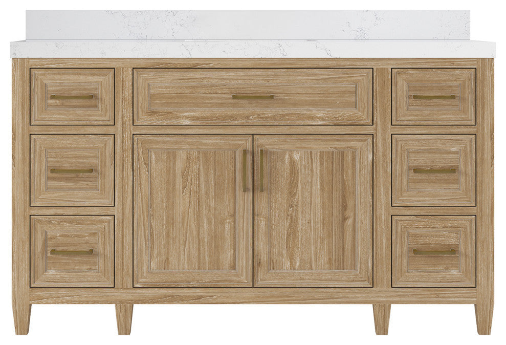 Santa Monica 60 Single Sink Bathroom Vanity in Whitewashed Teak 2" Empira Quartz