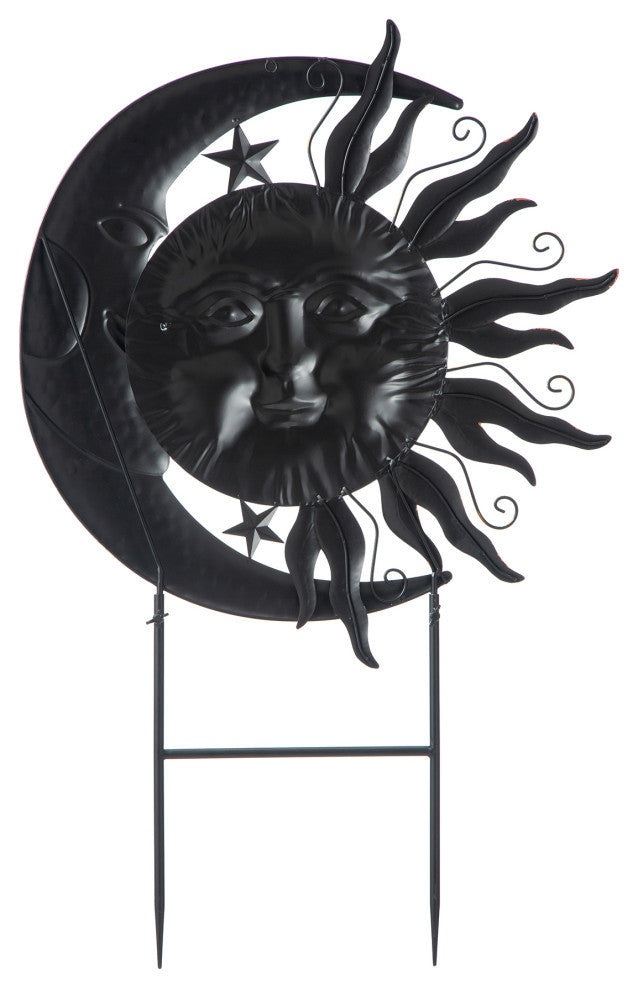 36.25"H Metal Sun and Moon Yardstake or Wall Decor