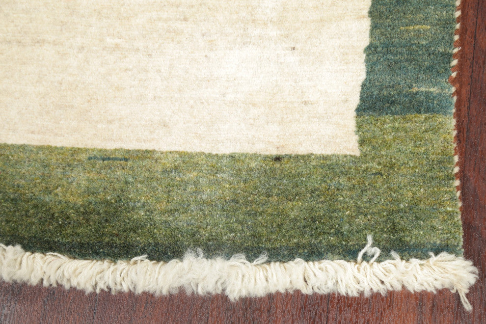 Gabbeh Border Traditional Area Rug Hand-Knotted Persian, Beige, 10'8"x2'7