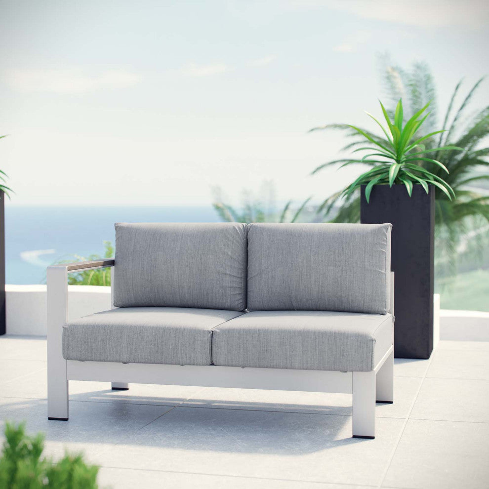 Silver Gray Shore Left-Arm Corner Sectional Outdoor Patio Aluminum Loveseat