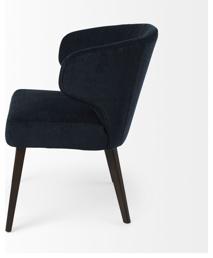 Niles Navy Blue Fabric With Dark Brown Solid Wood Frame Wingback Dining Chair