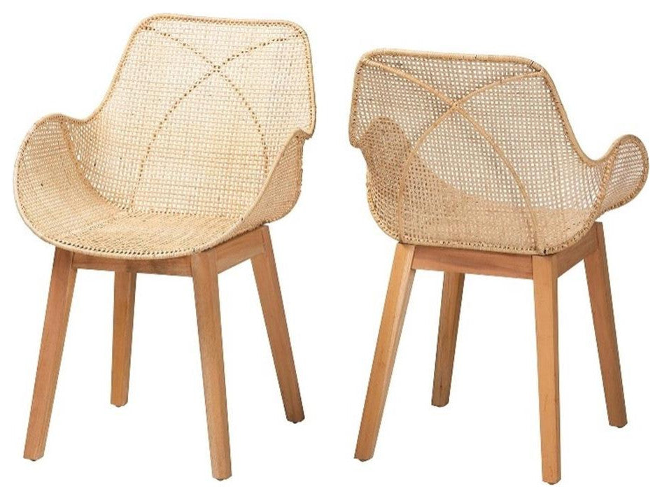 Baxton Studio Ballerina Brown Finished Mahogany Wood and Rattan Dining Chair