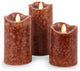 Set of 3 Brown LED Pillar Candles With Aurora Flame and Remote Control