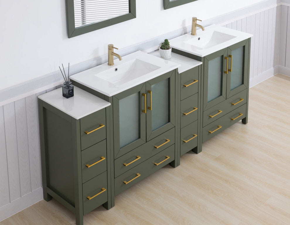 Vanity Art Freestanding Bathroom Vanity Set with Ceramic Top & Mirror