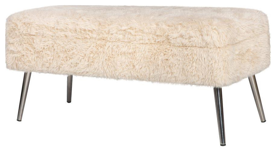 Huggy Luxury Plush Faux Fur Upholstered Storage Bench - Sand