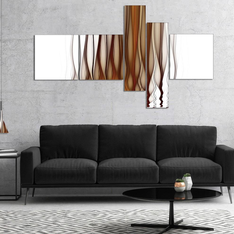 Yellow Fractal Flames Pattern, Abstract Art on Canvas, 60"x32", 5 panels