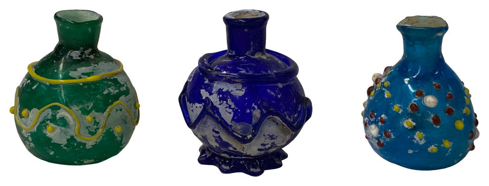 3 Piece Distressed Look Color Glass Small Bottle Vase Display Hws2468