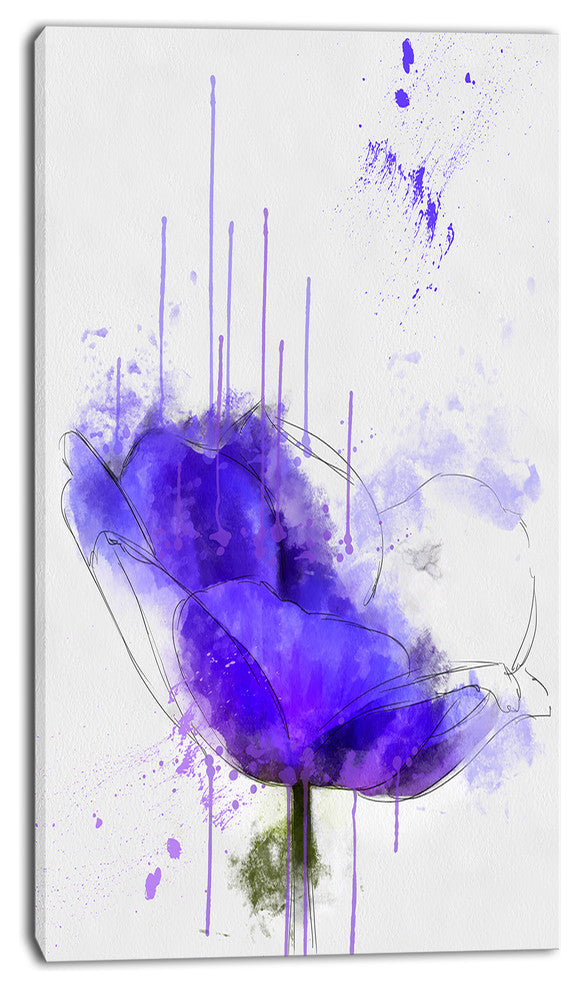 Bright Blue Anemone Watercolor, Flowers Canvas Wall Artwork, 16"x32"