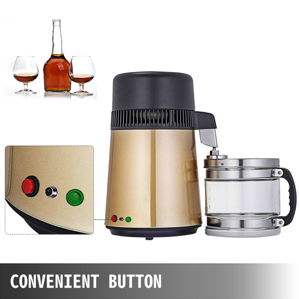 4L Water Distiller Stainless Steel Water Purifier Filter Glass Jar Kitch Medic, Champagne