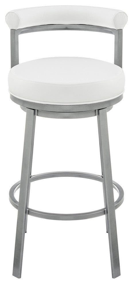 Neura Swivel Stool in Cloud Finish With White Faux Leather, 30"