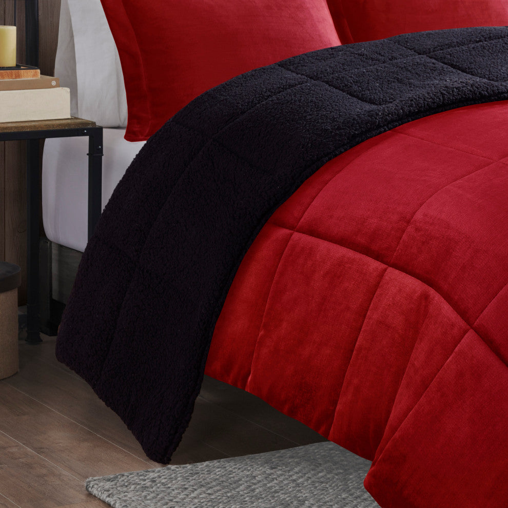 Woolrich Alton Plush to Sherpa Winter Comforter Set, Red, King