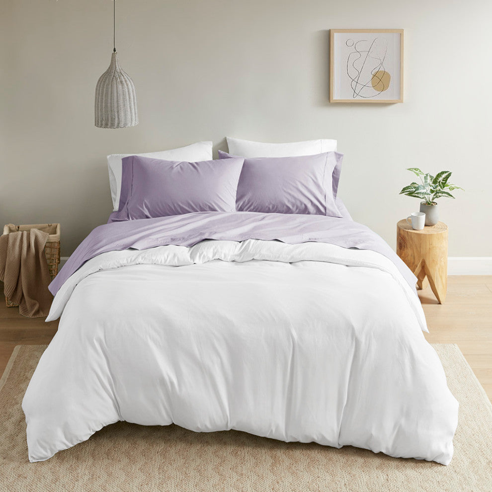 Madison Park Peached Percale Cotton Peached Percale Sheet Set, Purple