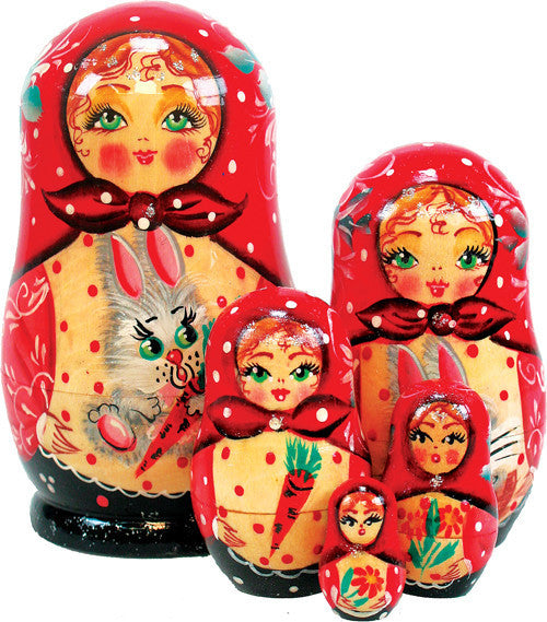 Russian 5 Piece Bunny Nested Doll Set