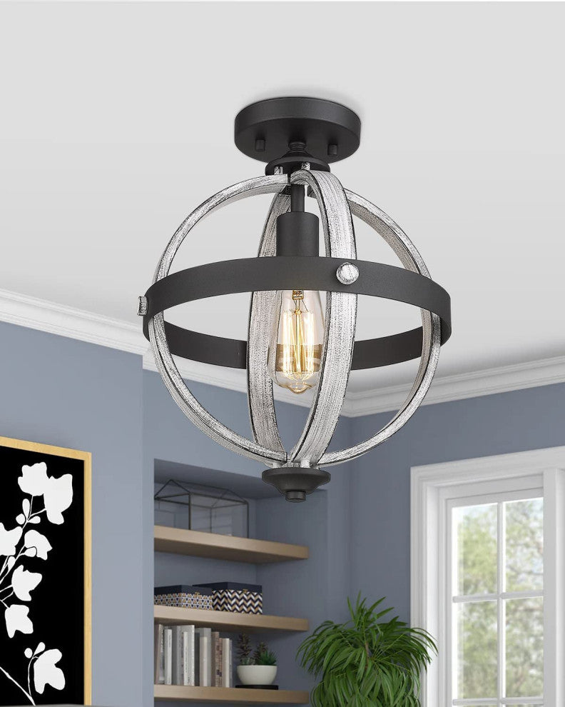 Rust Industrial Flush Mount Ceiling Light Fixture, Globe