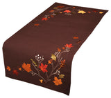 Autumn Branches Embroidered Fall Table Runner, Coffee, 16"x36"