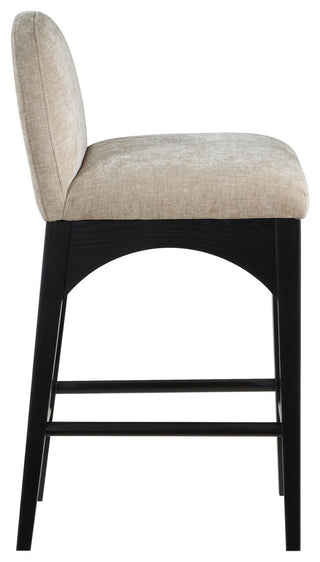 Waldorf Chenille Upholstered Stool, Black, Chenille, Natural Finish, Beige, Chenille Fabric, Black Finish
