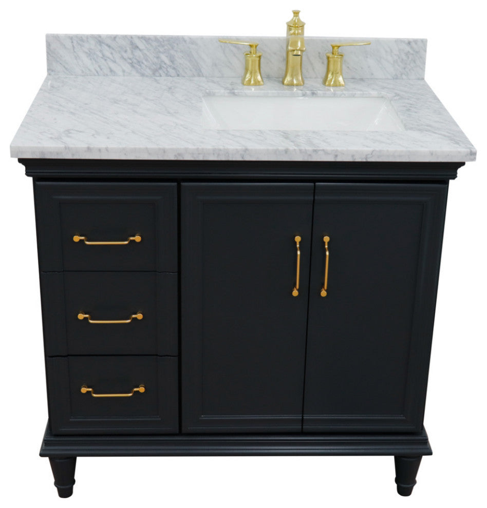 37" Single Vanity, Dark Gray Finish With White Carrara