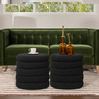 Fuji 19" Oversized Horizontal Tufted Round Storage Ottoman, Ebony Black Boucle