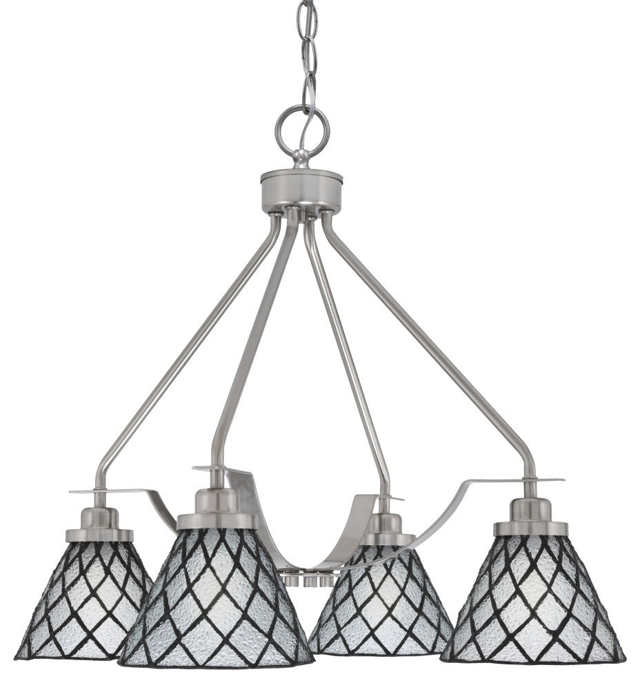 Odyssey 4 Light, Chandelier In Brushed Nickel Finish, 7" Diamond Ice Art Glass