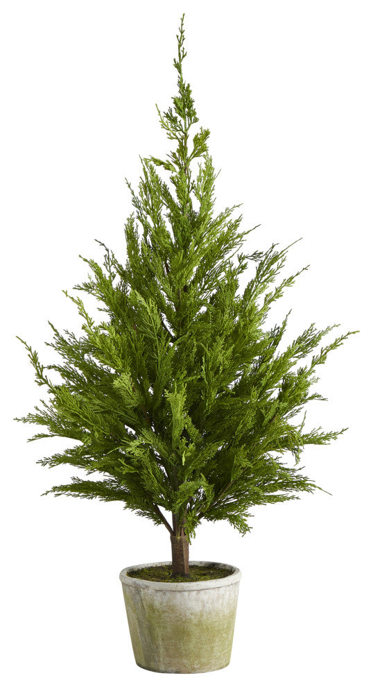 3.5' Cedar Pine Natural Look Artificial Tree, Decorative Planter