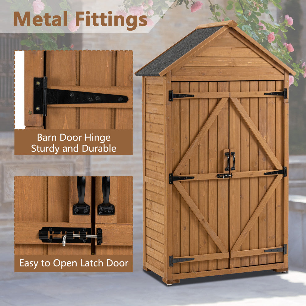 Outdoor Storage Shed with 3 Removable Shelves and Waterproof Roof, Brown