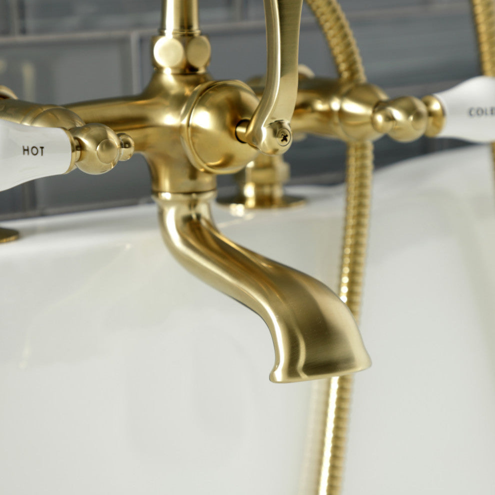 AE207T7 7" Tub Faucet With Hand Shower, Brushed Brass