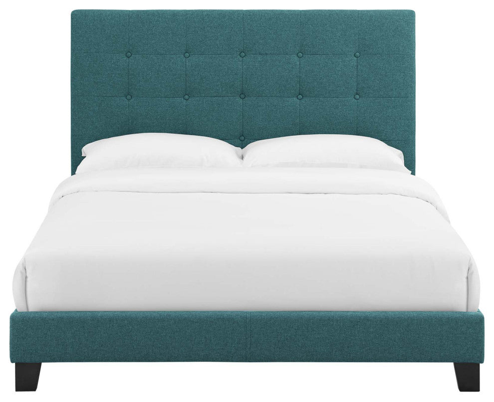 Melanie Full Tufted Button Upholstered Fabric Platform Bed Teal
