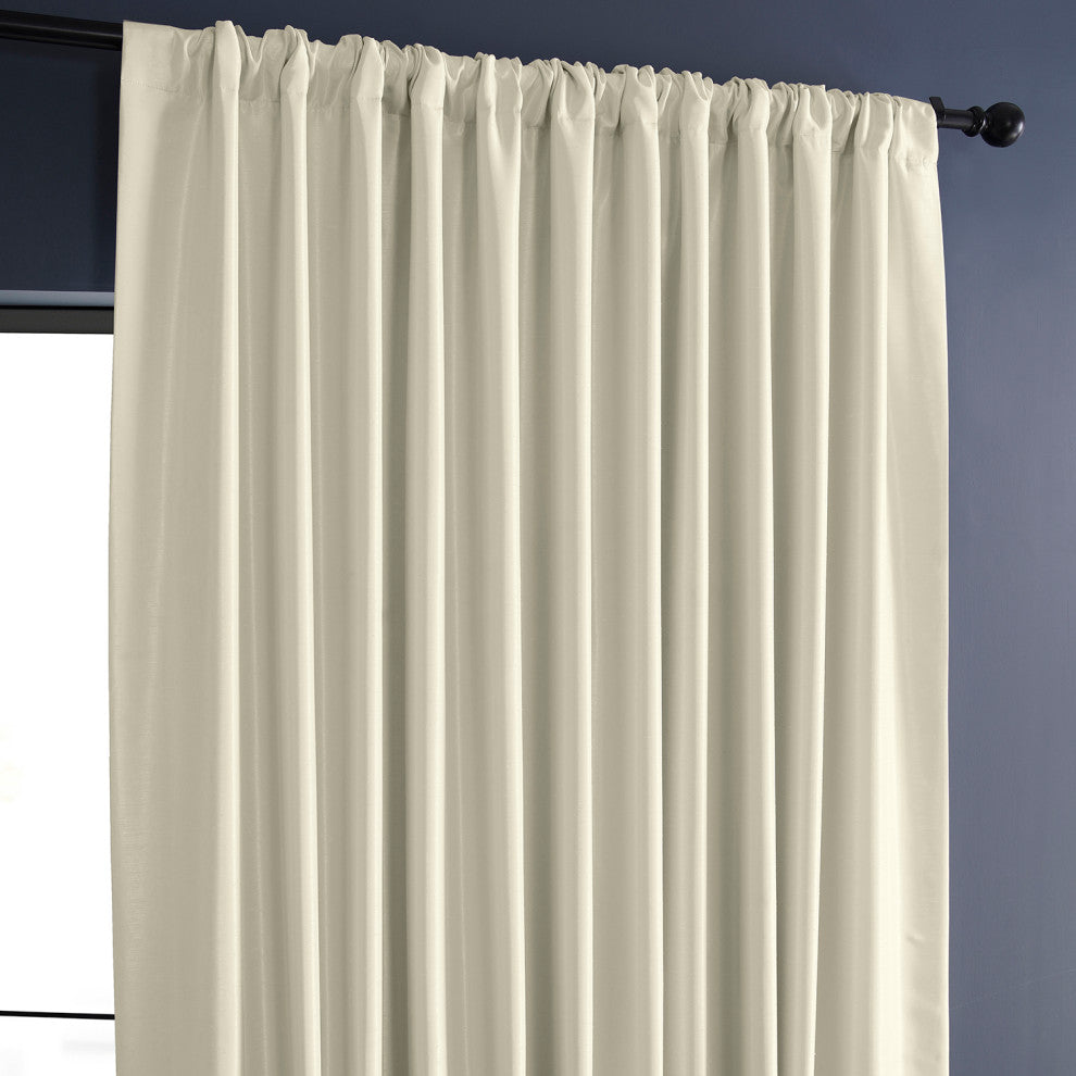 Blackout Extra Wide Vintage Textured Faux Dupioni Curtain, Off White, 100"x96"