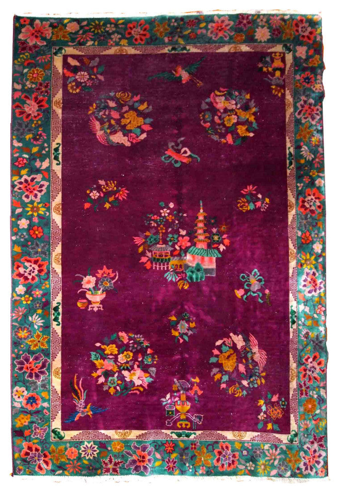 Handmade Antique Art Deco Chinese Rug, 5.10'x8.5', 182cmx259cm 1920s