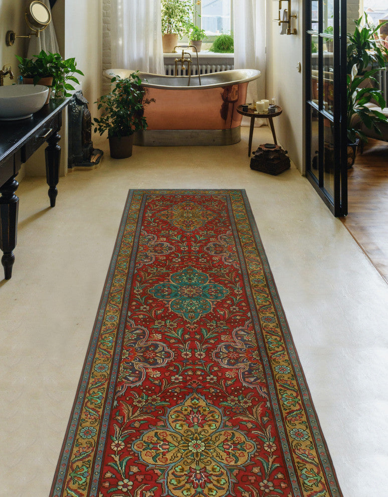 Fine Vintage Distressed Adrienne Red/Ivory Runner, 3'0 x 11'2