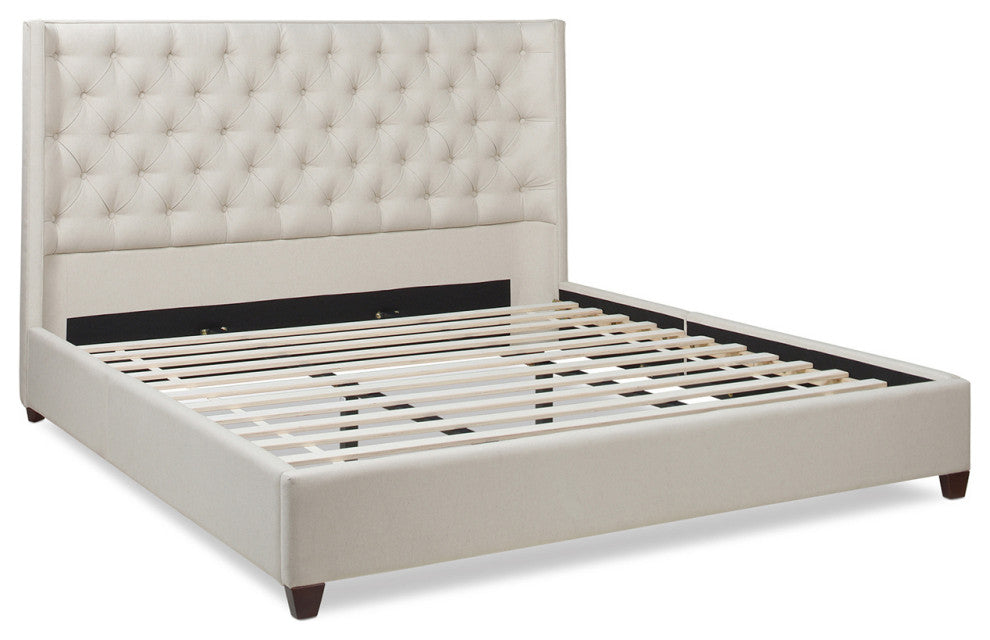 Manhattan Shelter King Platform Bed Frame, Light Beige Linen