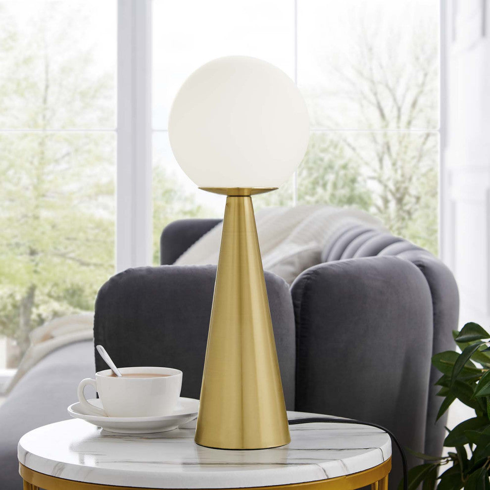 Table Lamp, White Gold, Glass, Modern, Mid Century Cafe Bistro Hospitality